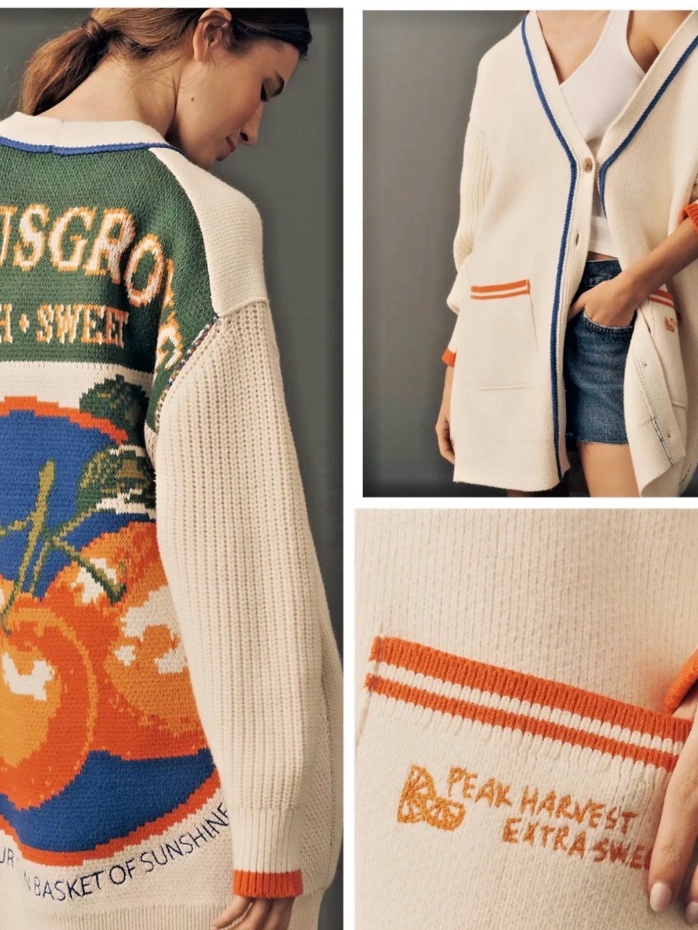 NWT Mauve Cream Cardigan with Orange and Blue Trim
